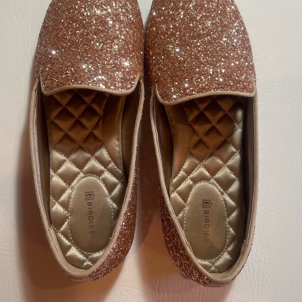 Birdies - The Starling Rose Gold Sparkle Flats/Loafers